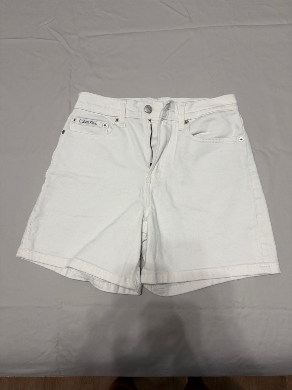 Calvin Klein White Denim Mid-Rise Shorts